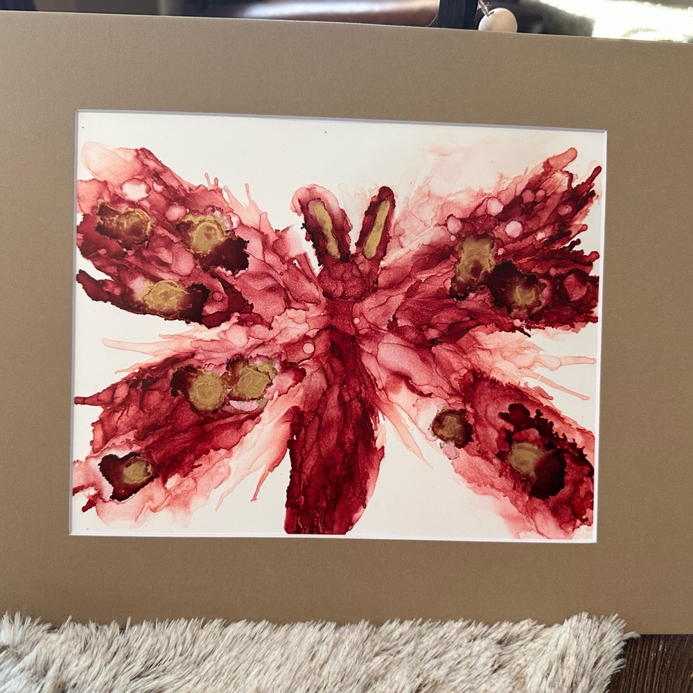 Hand crafted one of a kind abstract dark red alcohol ink wall decor painting